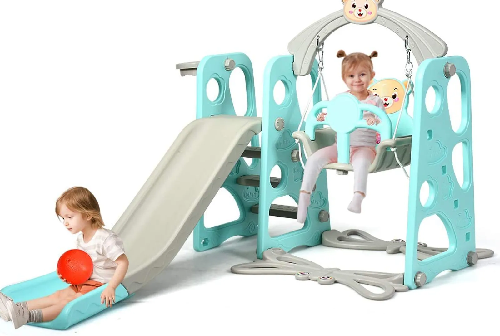 Little Helper Swing & Slide Sets & Garden Play & Trampolines | Montessori Toys & Products | Toddler's | Children's Montessori Swing and Slide Set With Basketball Hoop | Indoor and Outdoor Play