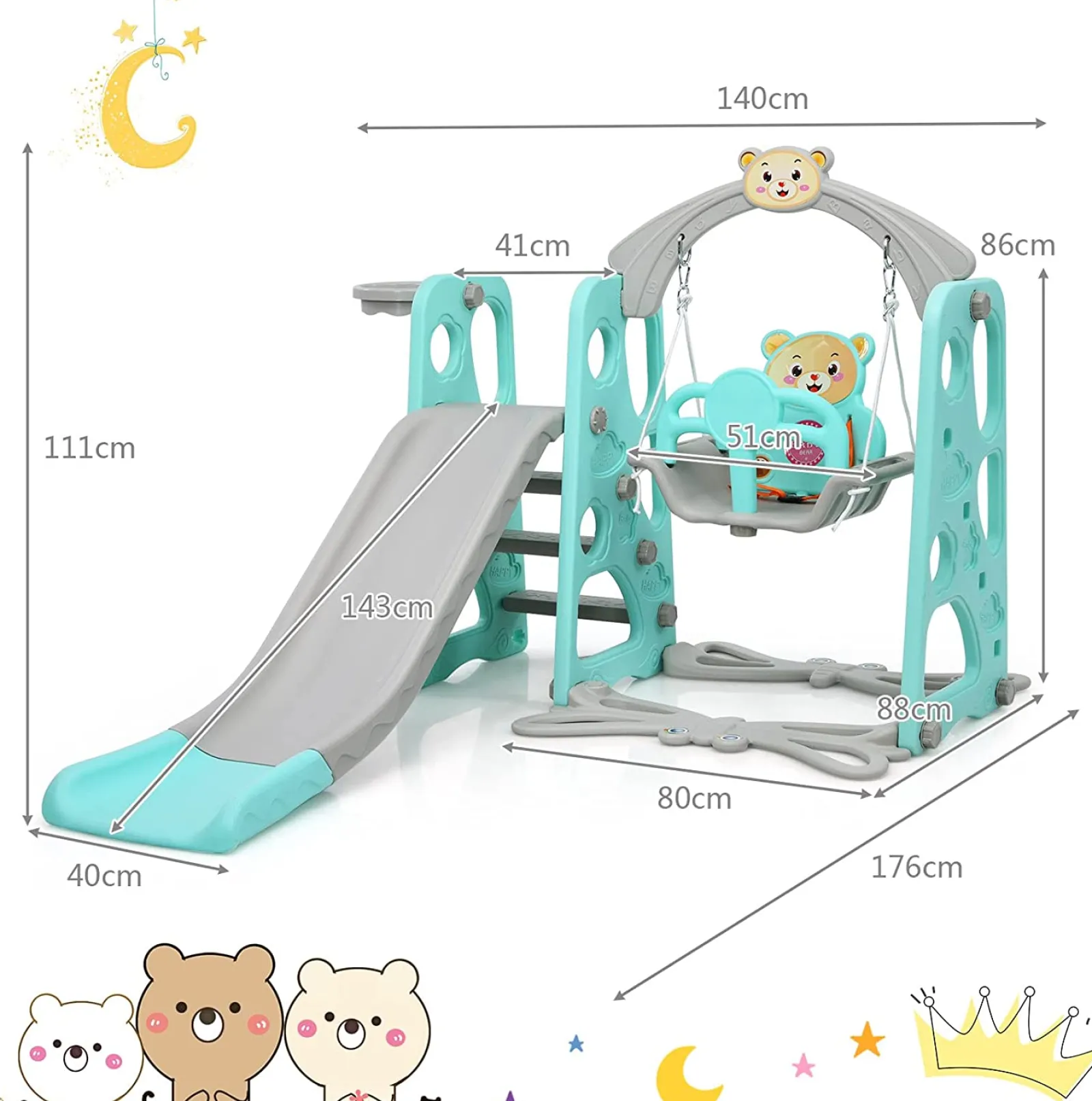 Little Helper Swing & Slide Sets & Garden Play & Trampolines | Montessori Toys & Products | Toddler's | Children's Montessori Swing and Slide Set With Basketball Hoop | Indoor and Outdoor Play