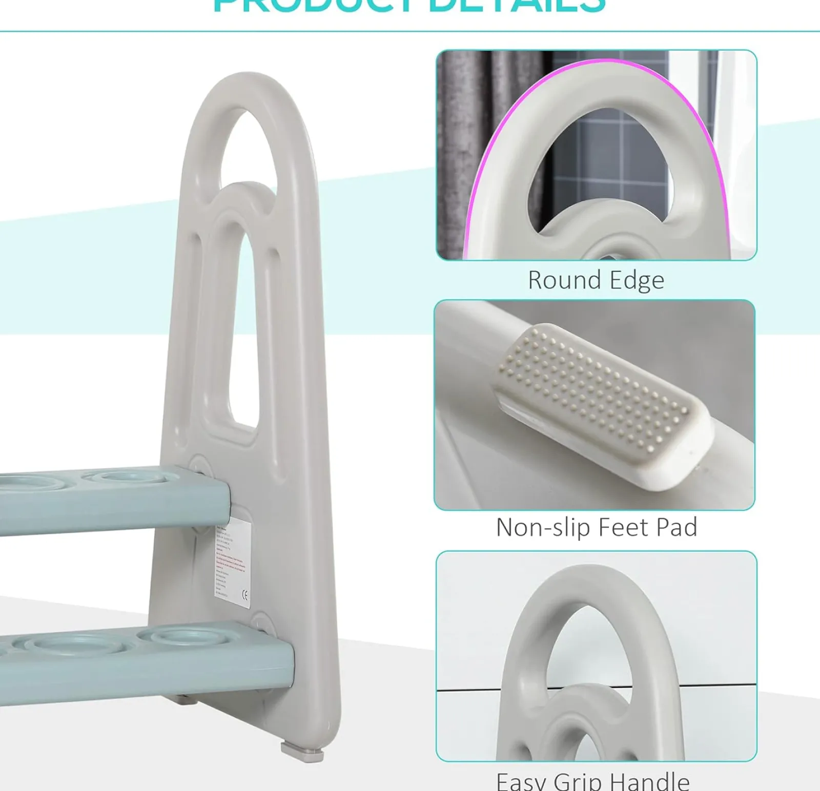 Little Helper Chairs & Stools | Step Stools | Toddler's Montessori Non Slip Plastic Step Stool | Learning Tower | Mint & Grey | 2-5 Years