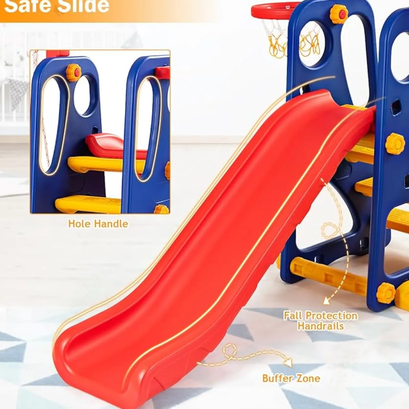 Little Helper Swing & Slide Sets & Garden Play & Trampolines | Montessori Toys & Products | Toddlers Montessori Play Swing & Slide Set | Basketball | Indoor Outdoor | Multicoloured | 3-8 Years