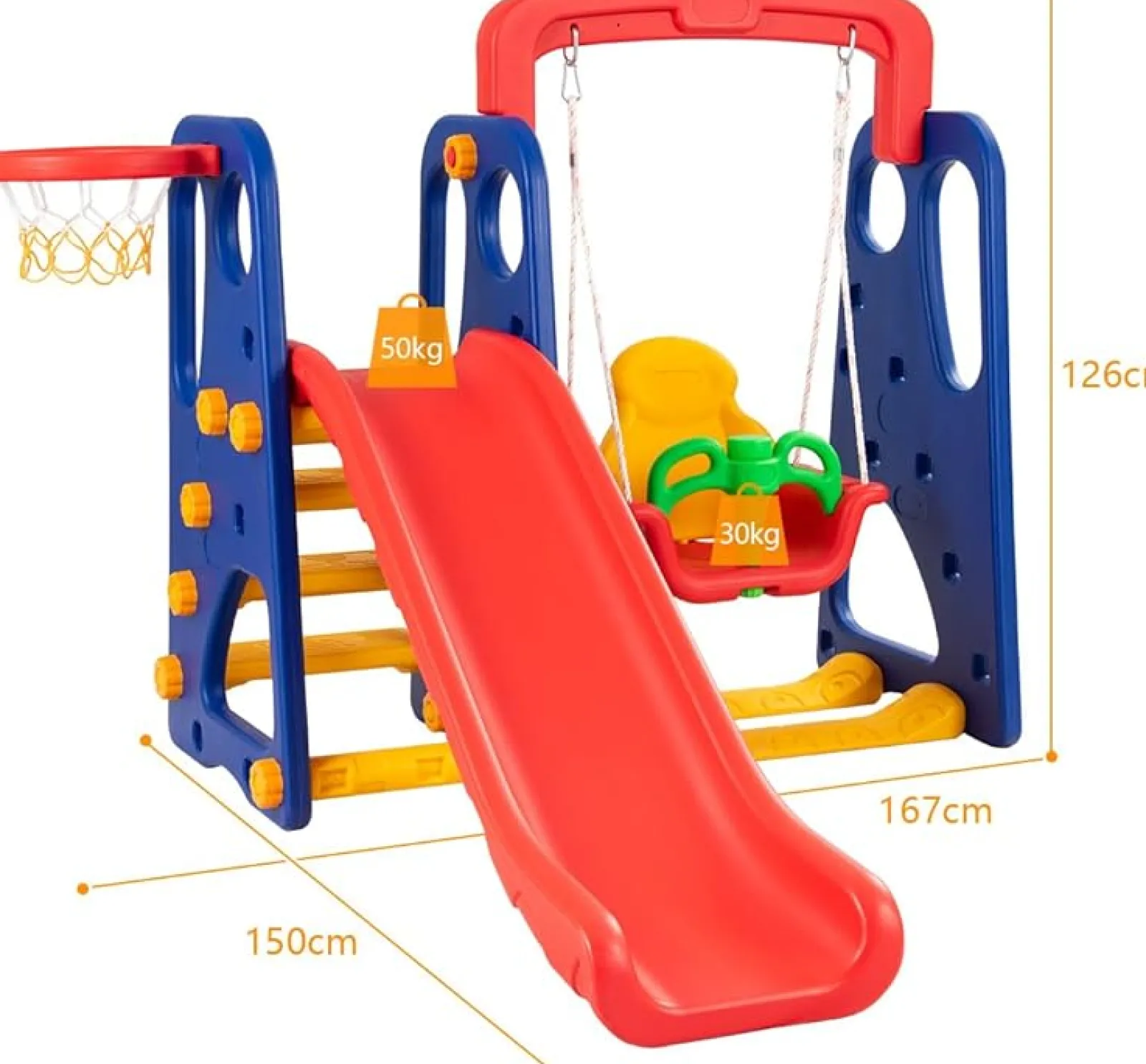 Little Helper Swing & Slide Sets & Garden Play & Trampolines | Montessori Toys & Products | Toddlers Montessori Play Swing & Slide Set | Basketball | Indoor Outdoor | Multicoloured | 3-8 Years
