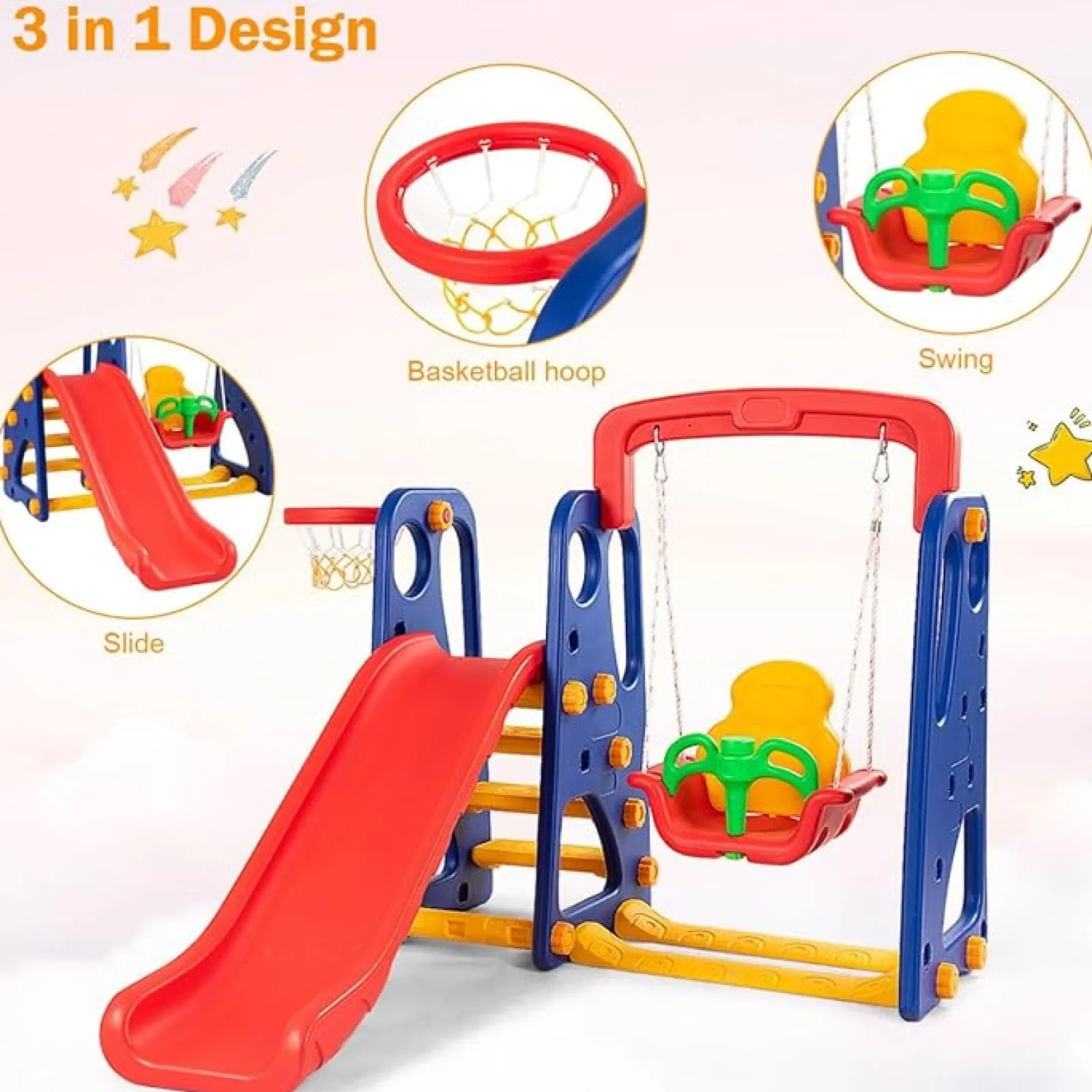 Little Helper Swing & Slide Sets & Garden Play & Trampolines | Montessori Toys & Products | Toddlers Montessori Play Swing & Slide Set | Basketball | Indoor Outdoor | Multicoloured | 3-8 Years