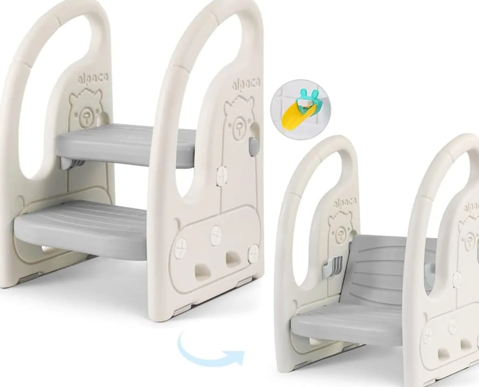 Little Helper Montessori Toys & Products | Step Stools | Toddler's Multi-Use Chunky and Funky Non Slip Plastic Step Stool | White & Grey