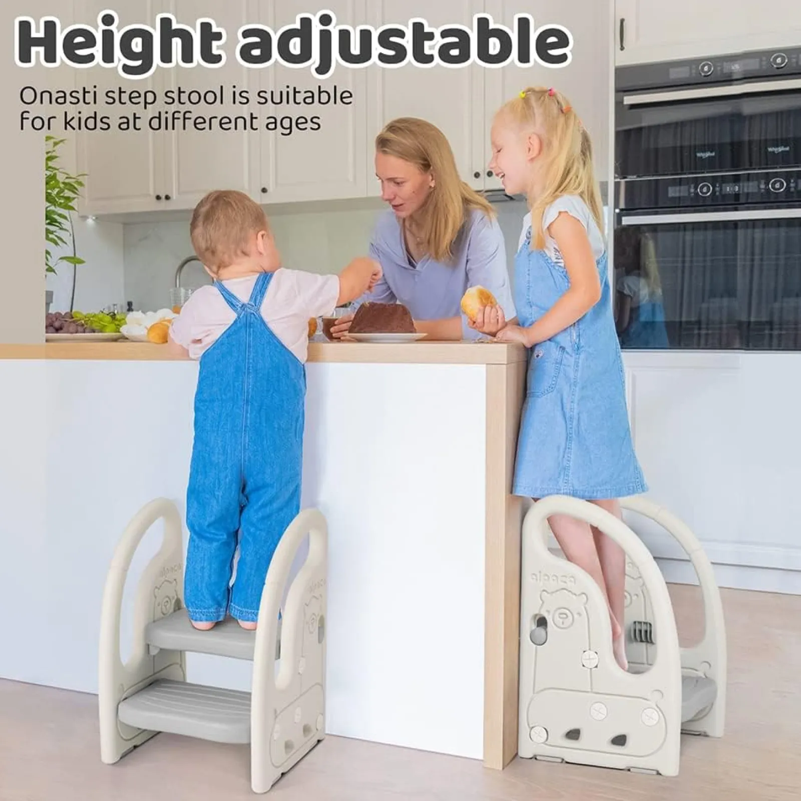 Little Helper Montessori Toys & Products | Step Stools | Toddler's Multi-Use Chunky and Funky Non Slip Plastic Step Stool | White & Grey