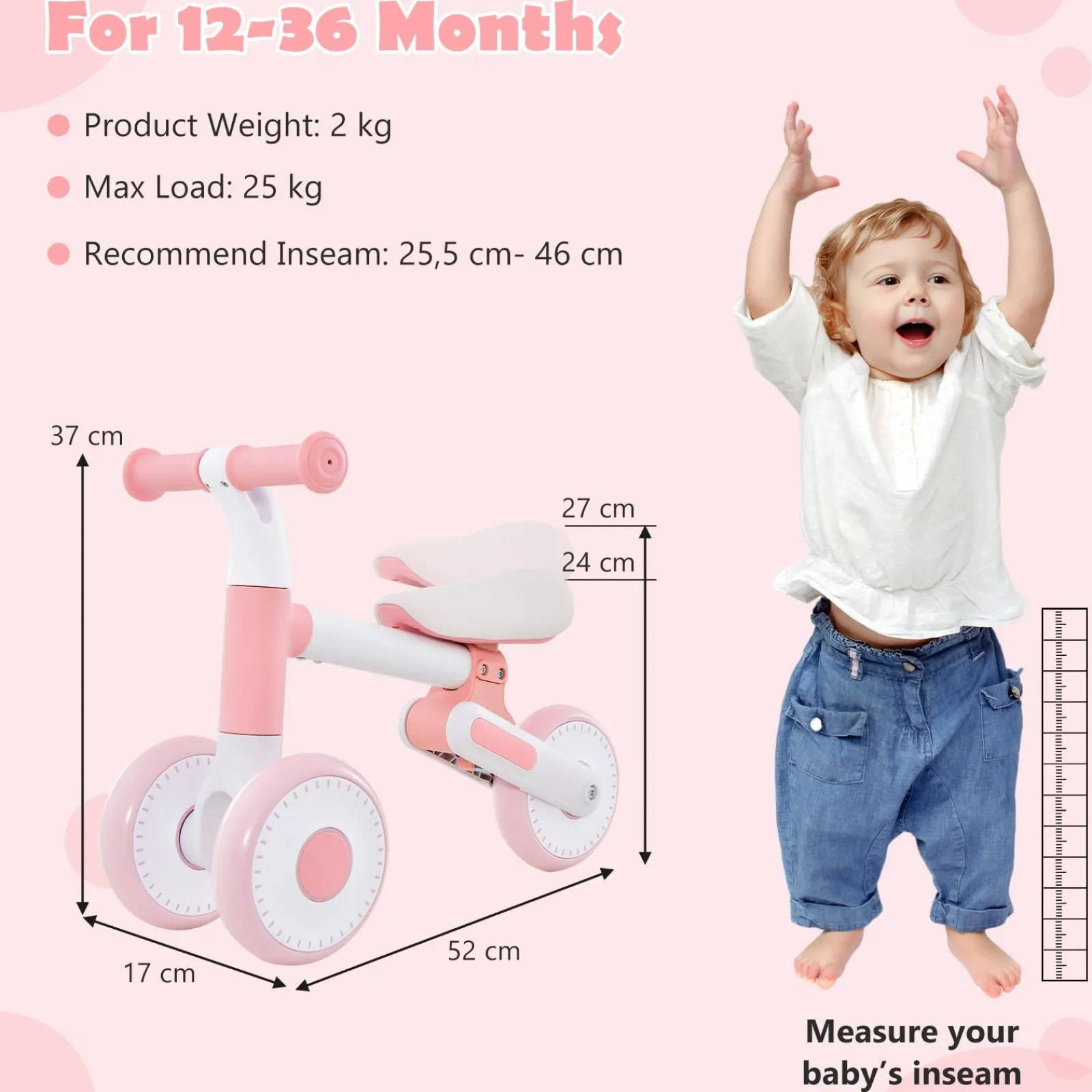Little Helper Ride On Toys | Balance Bikes & Kids Scooters & Kids Bikes | 3 Wheel Push Along Training Bike | Balance Bike | Adjustable Seat Height | 2 Colours | 1-3 Years