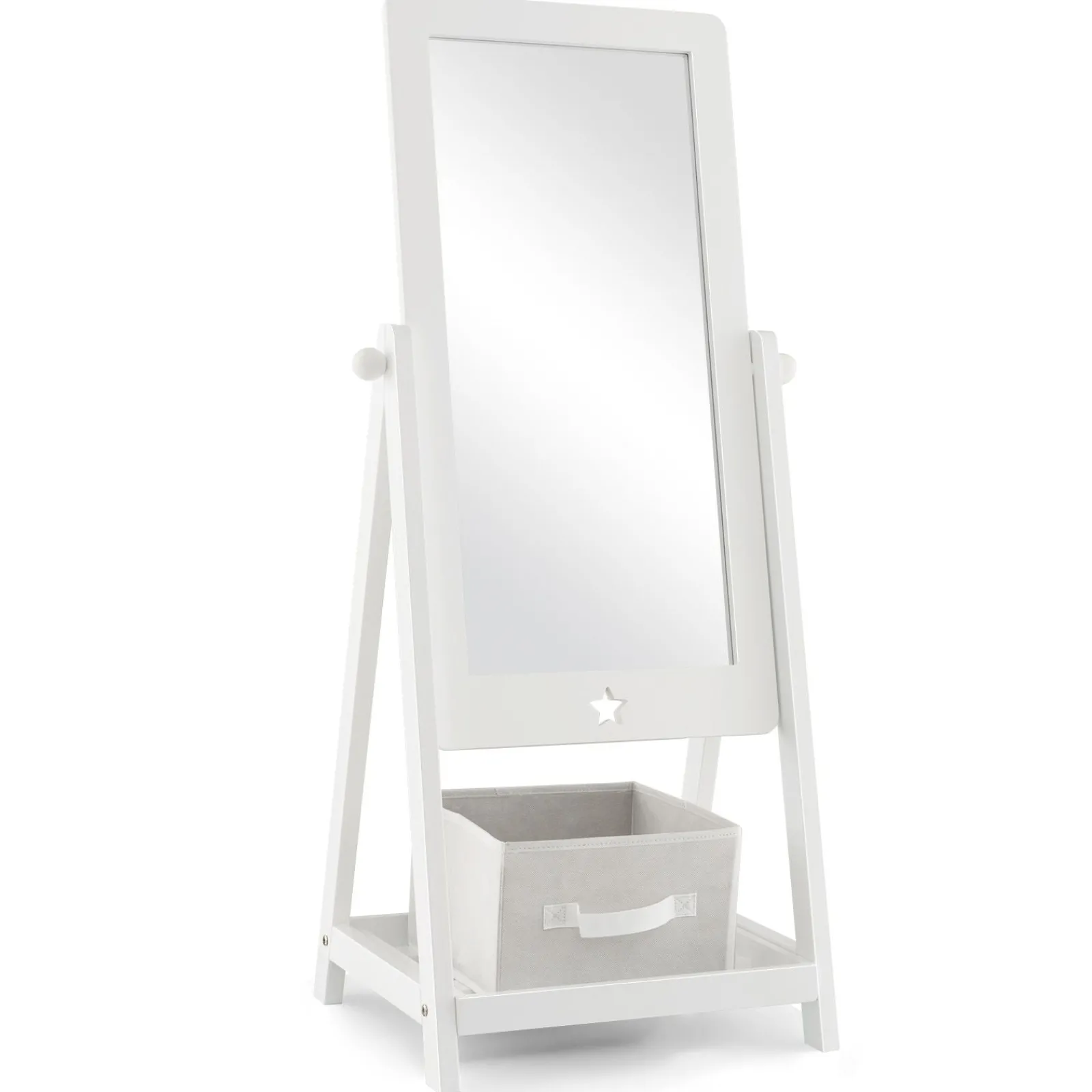 Little Helper Mirrors | White Children's mirror | Freestanding Tilting Mirror with Storage Shelf & Bin | 3-8 Years