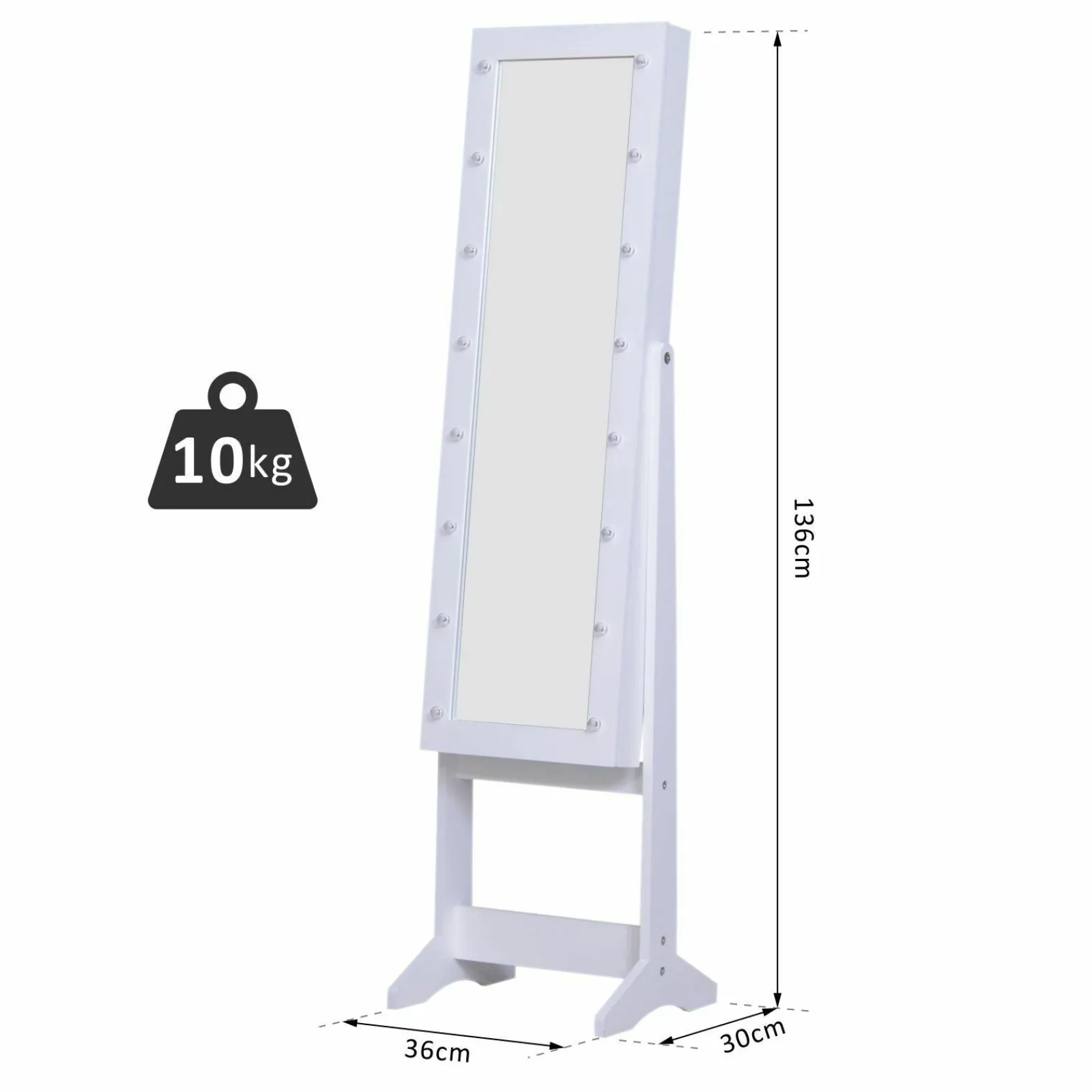 Little Helper Mirrors | White LED Full Length Free Standing Mirror | 16 Large Marquee Lights | Jewellery Storage | 1.46m High