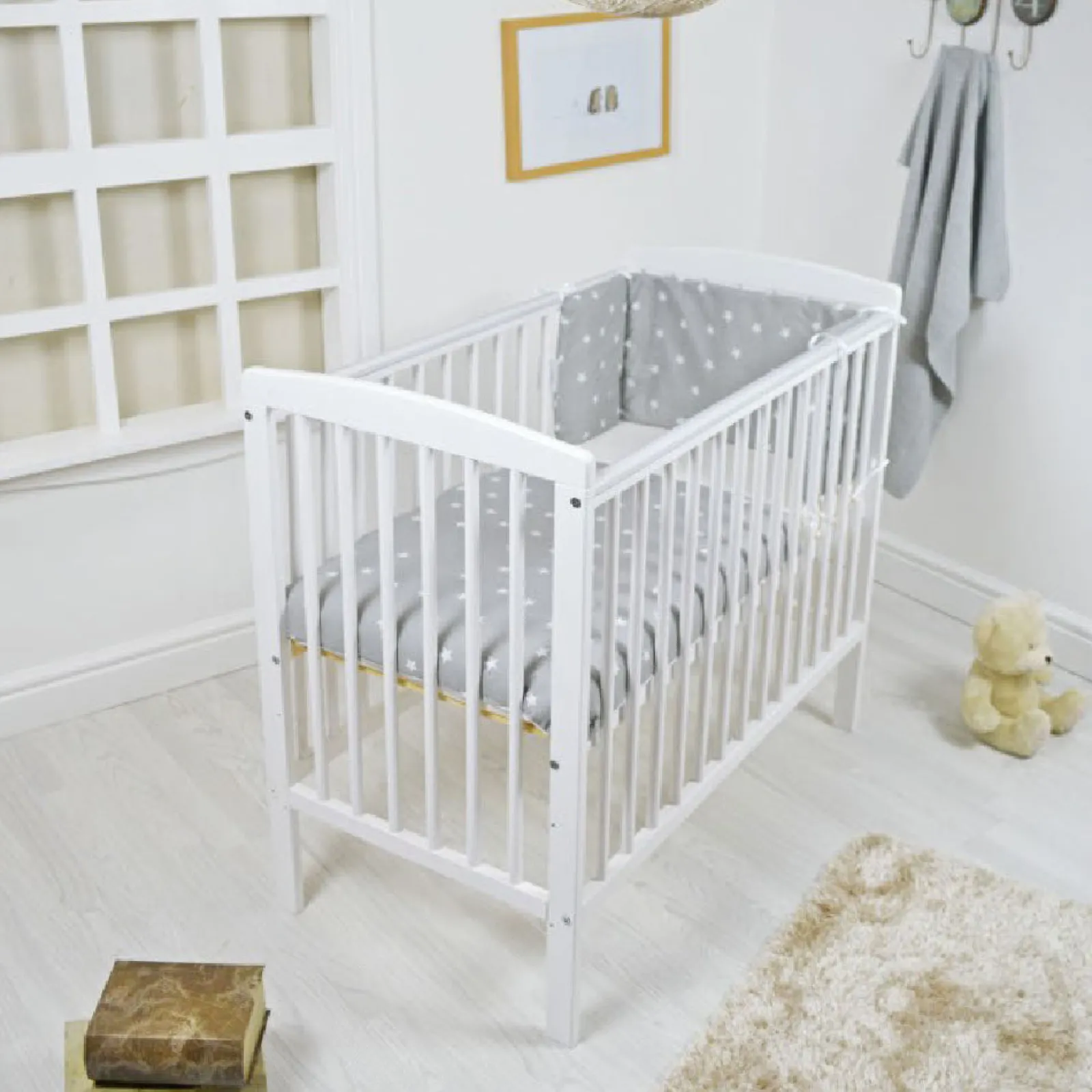 Little Helper Cots | White Solid Pine Space Saver Cot Height Adjustable Mattress Position | 104cm Long x 56cm Wide