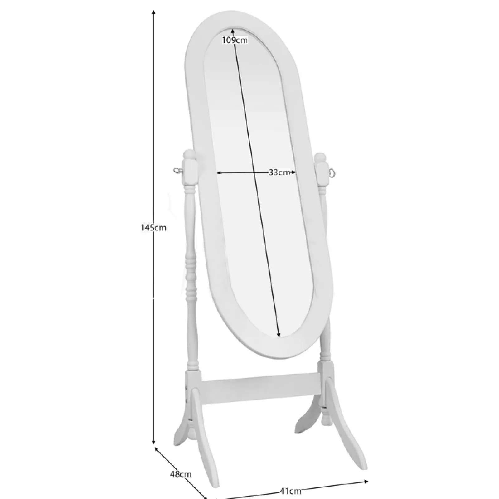 Little Helper Mirrors | White Wooden Adjustable Full Length Free Standing Chival Dressing Mirror | 1.45m
