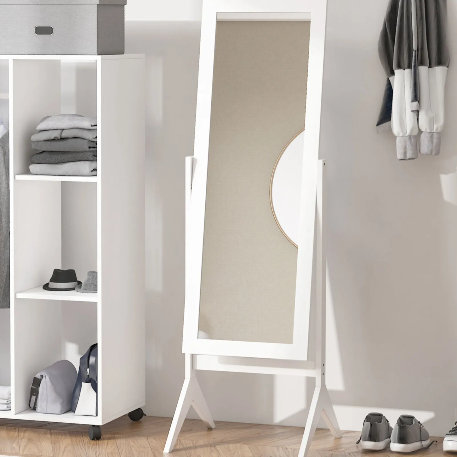 Little Helper Mirrors | White Wooden Adjustable Full Length Free Standing Dressing Mirror | 1.48m High