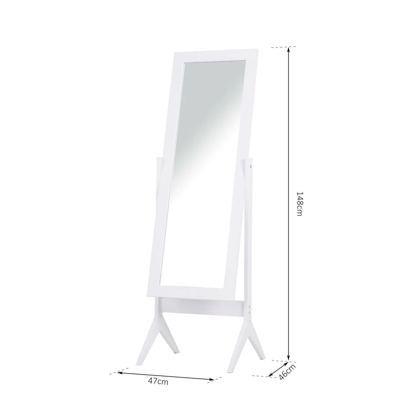 Little Helper Mirrors | White Wooden Adjustable Full Length Free Standing Dressing Mirror | 1.48m High
