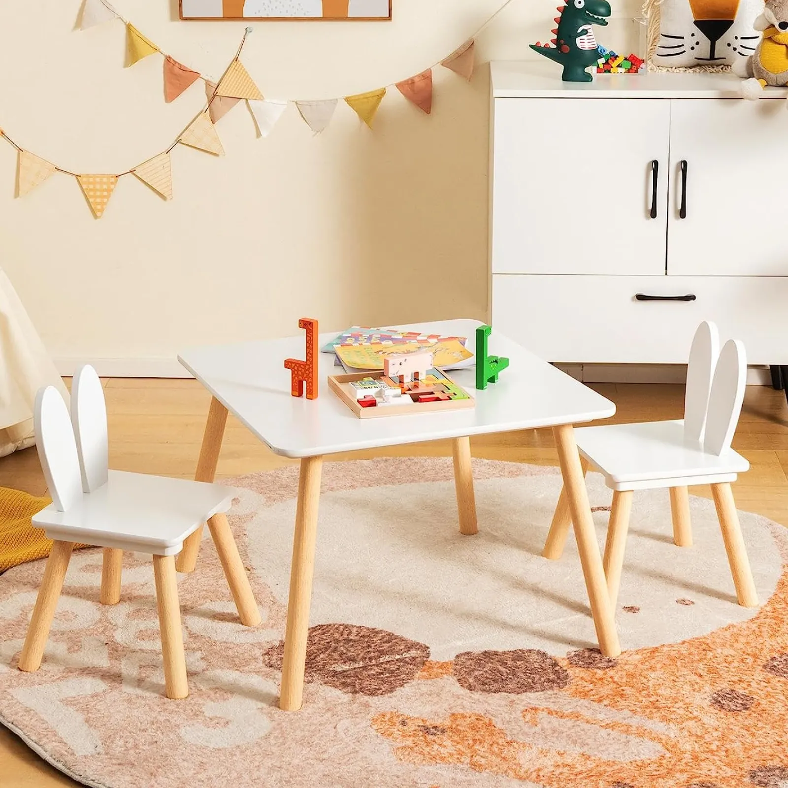 Little Helper Table & Chairs (wooden) | White Wooden Table and 2 Chairs Set | Kids Modern Activity Desk | White | Solid Wood