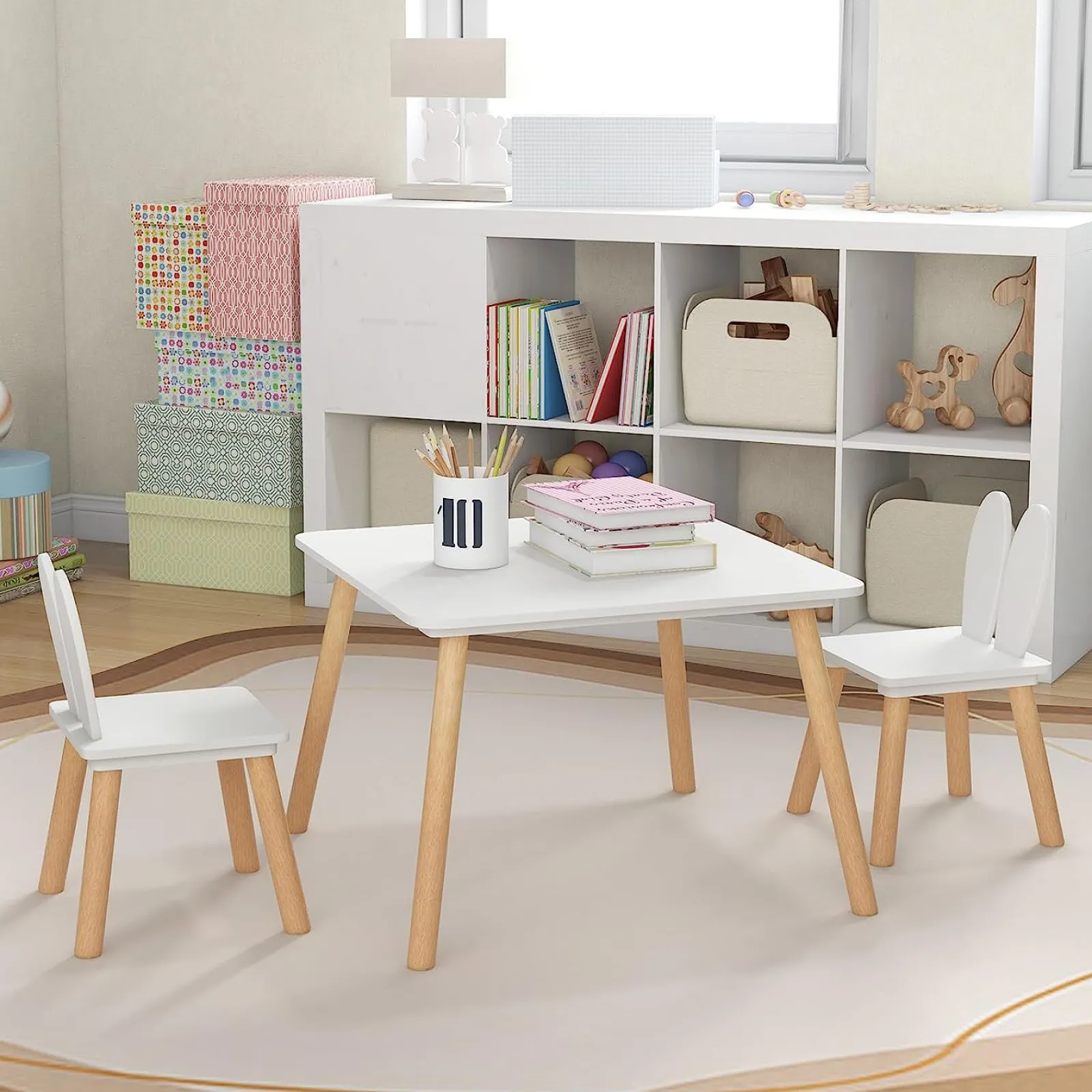 Little Helper Table & Chairs (wooden) | White Wooden Table and 2 Chairs Set | Kids Modern Activity Desk | White | Solid Wood