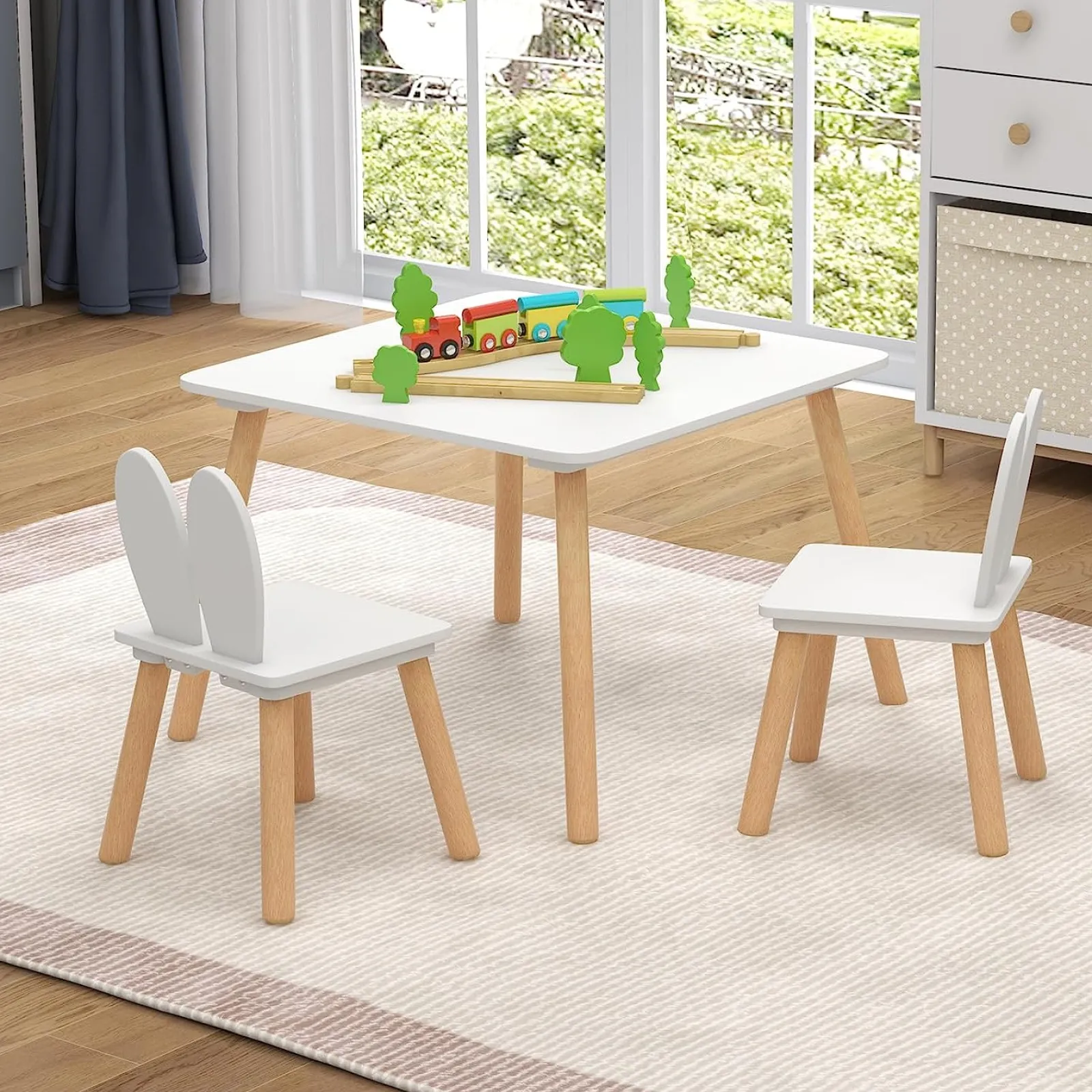 Little Helper Table & Chairs (wooden) | White Wooden Table and 2 Chairs Set | Kids Modern Activity Desk | White | Solid Wood