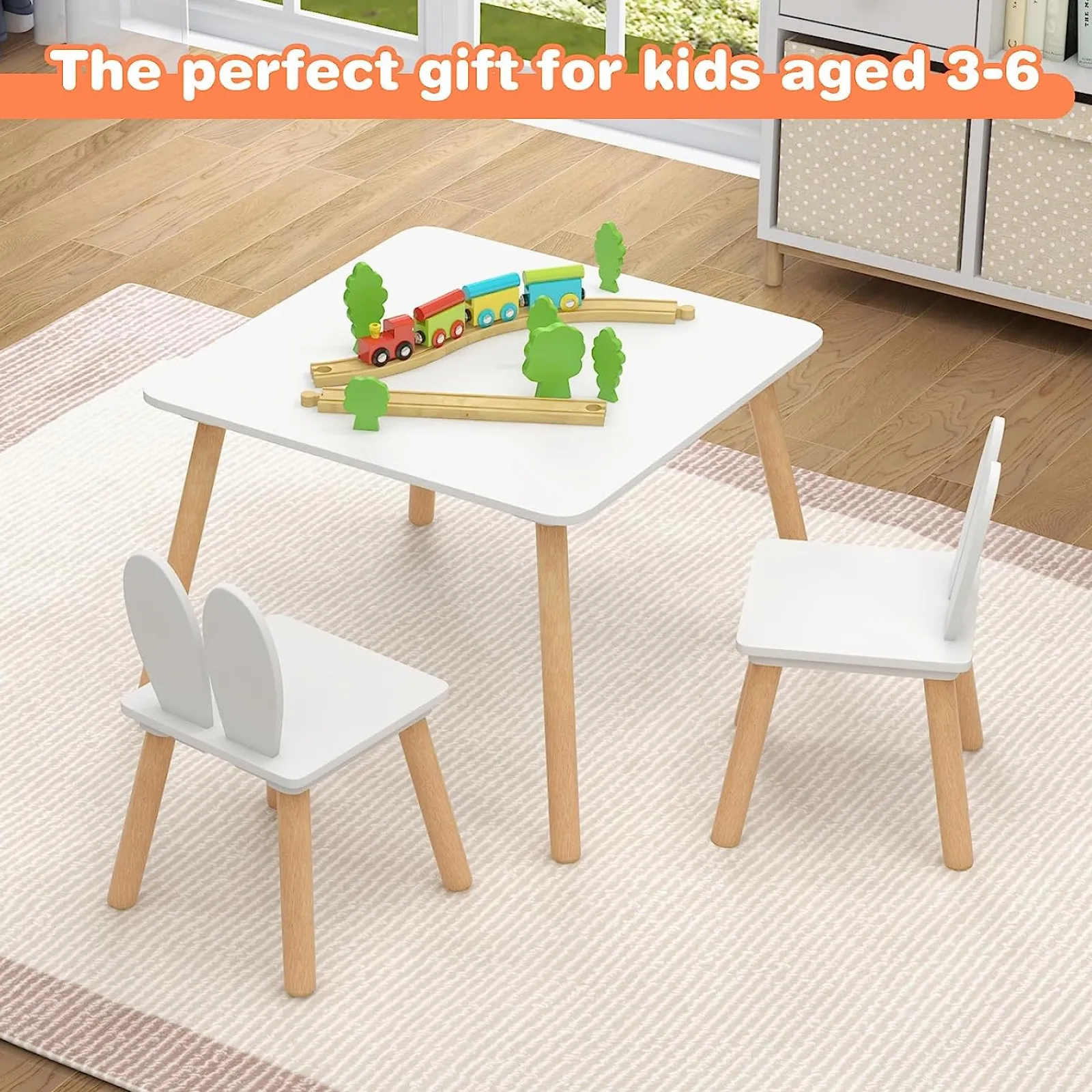Little Helper Table & Chairs (wooden) | White Wooden Table and 2 Chairs Set | Kids Modern Activity Desk | White | Solid Wood