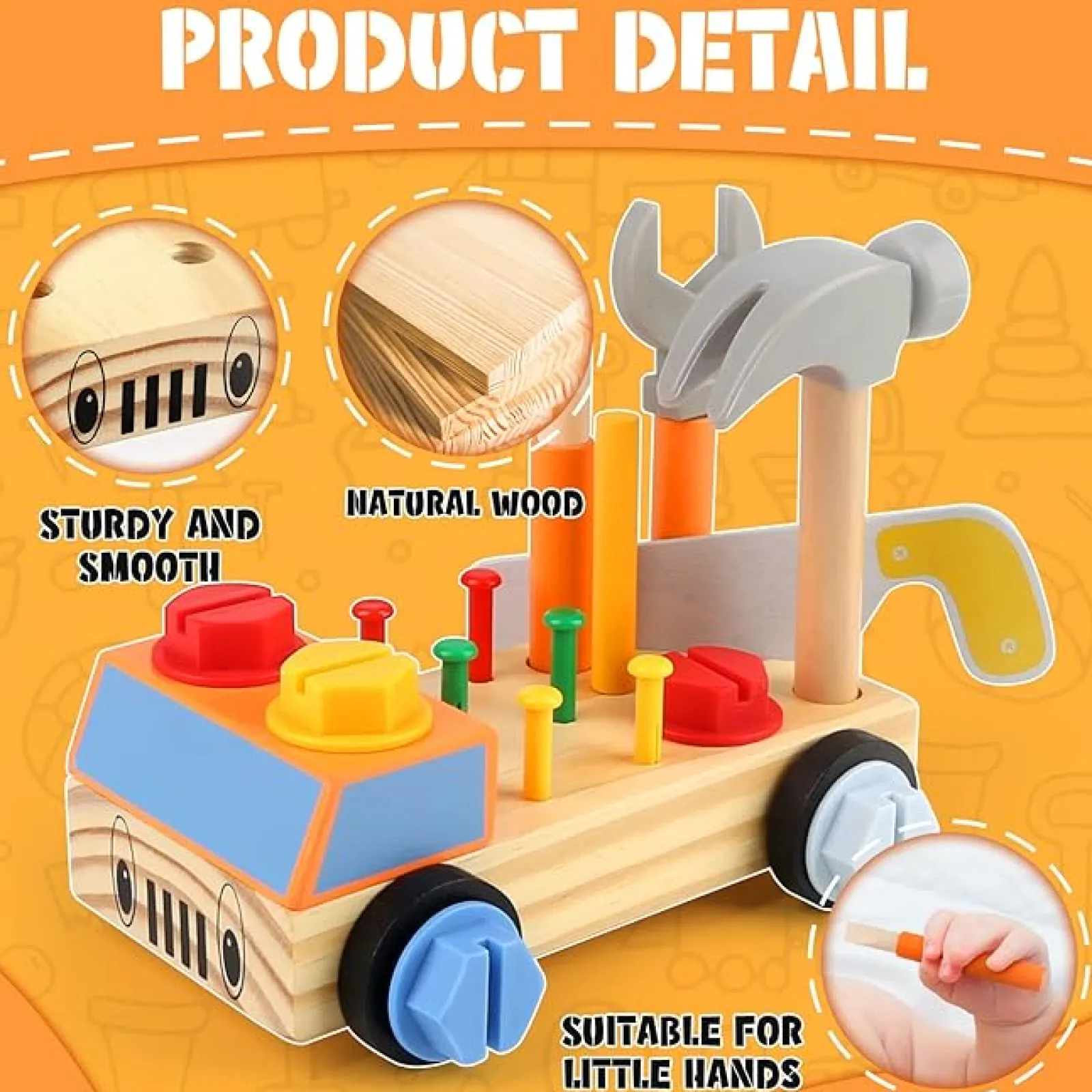 Little Helper Wooden Toys & Educational Toys | Role Play Toys & Pretend Play | Wooden Montessori Toy Truck | Workbench | Wooden Tools Playset | 29pcs | 36m*