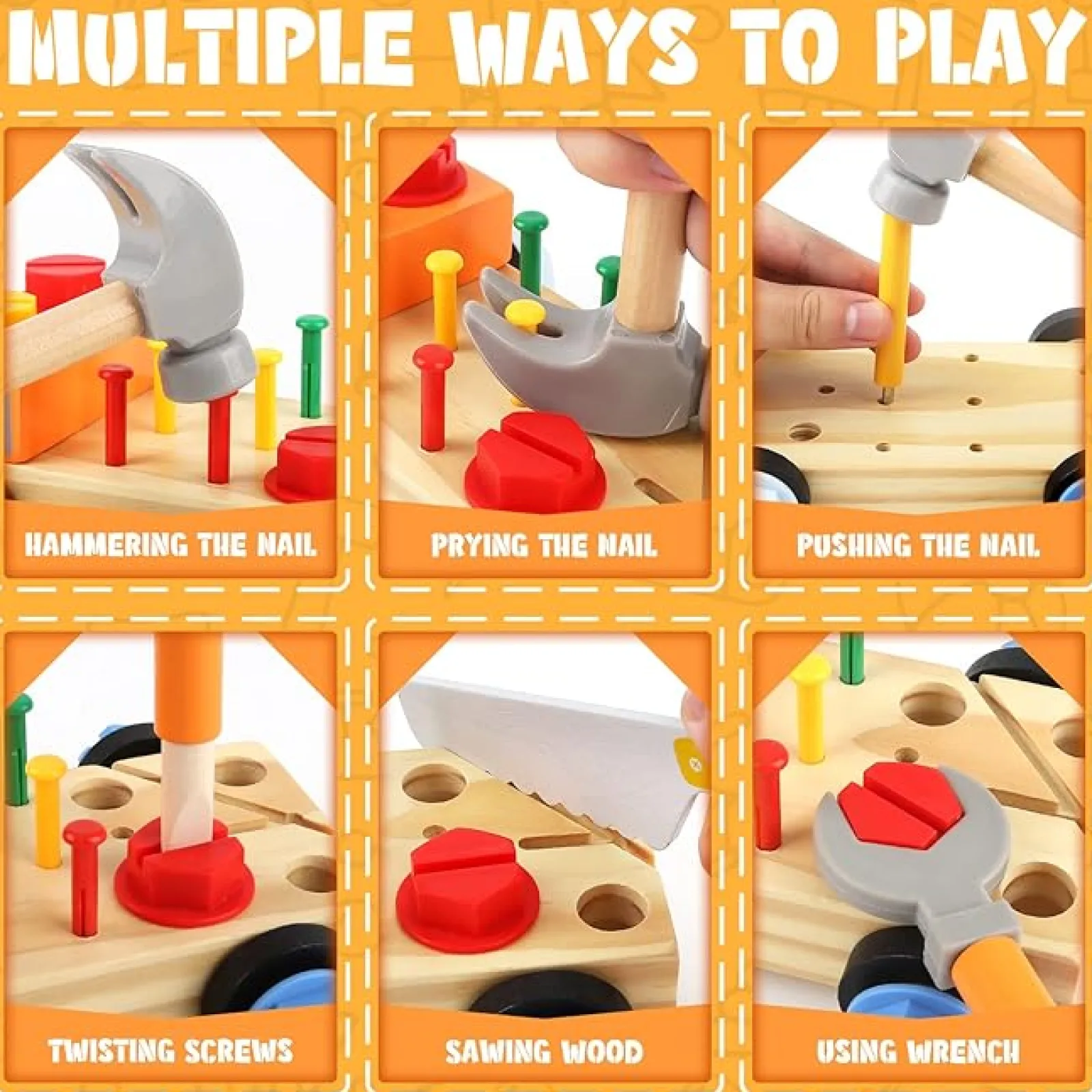 Little Helper Wooden Toys & Educational Toys | Role Play Toys & Pretend Play | Wooden Montessori Toy Truck | Workbench | Wooden Tools Playset | 29pcs | 36m*