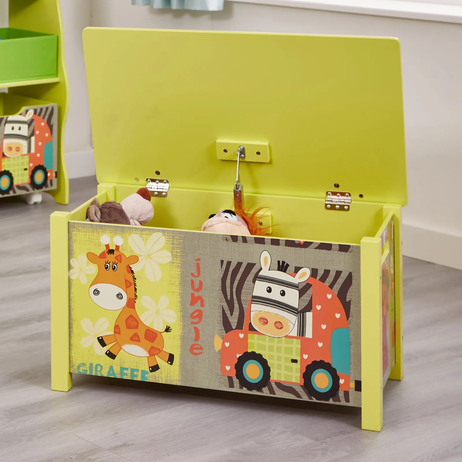 Little Helper Toy Box & Blanket Box | Toy Box & Blanket Box | Wooden Toy Box | Children's Colourful Wooden Safari | Jungle Toy Box | Toy Storage