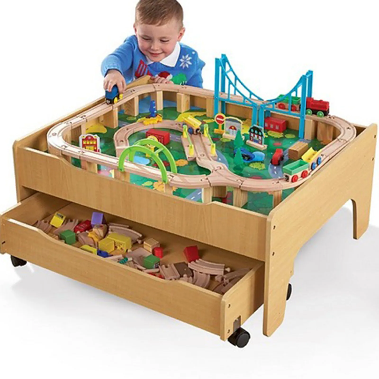 Little Helper Wooden Toys & Educational Toys | Montessori Toys & Products | Wooden Train Set | 2-in-1 Wooden Train Table & City Play Table | 100pc Train Set | 3 Years+