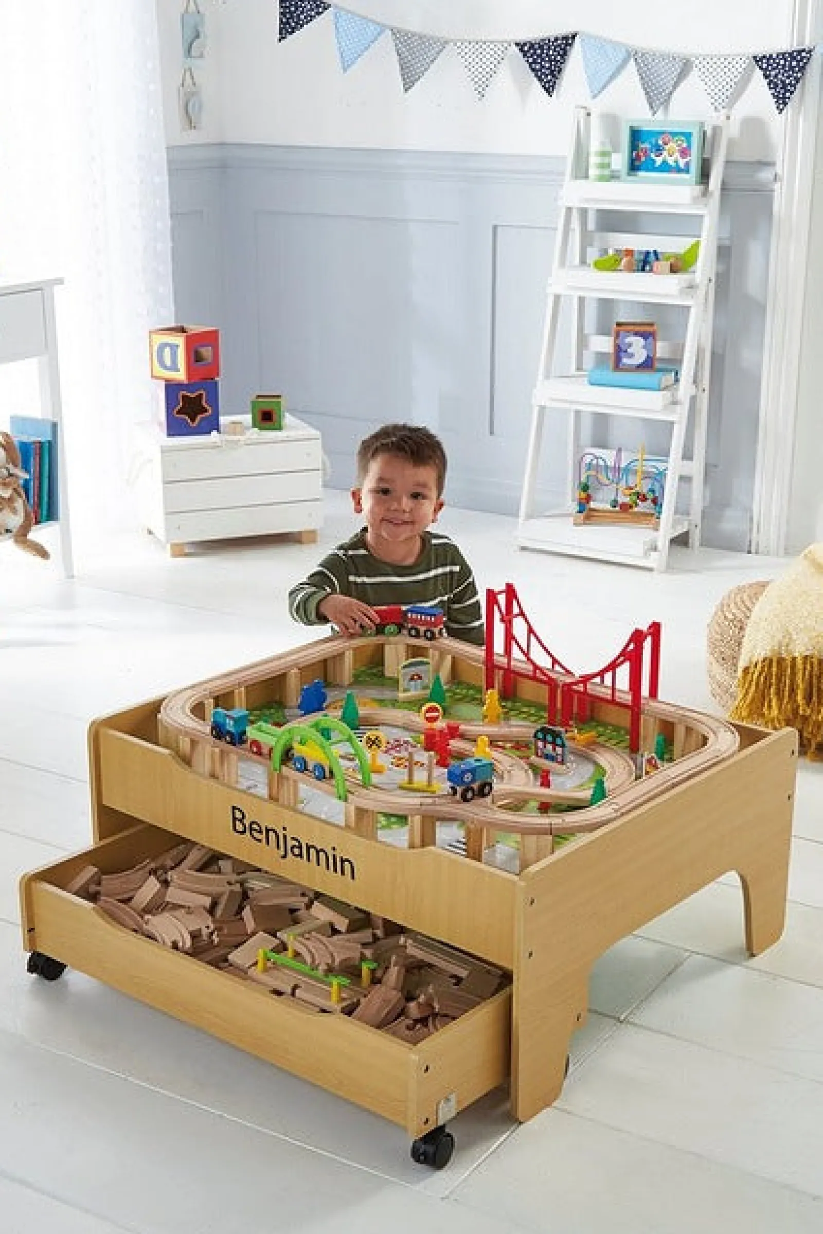 Little Helper Wooden Toys & Educational Toys | Montessori Toys & Products | Wooden Train Set | 2-in-1 Wooden Train Table & City Play Table | 100pc Train Set | 3 Years+
