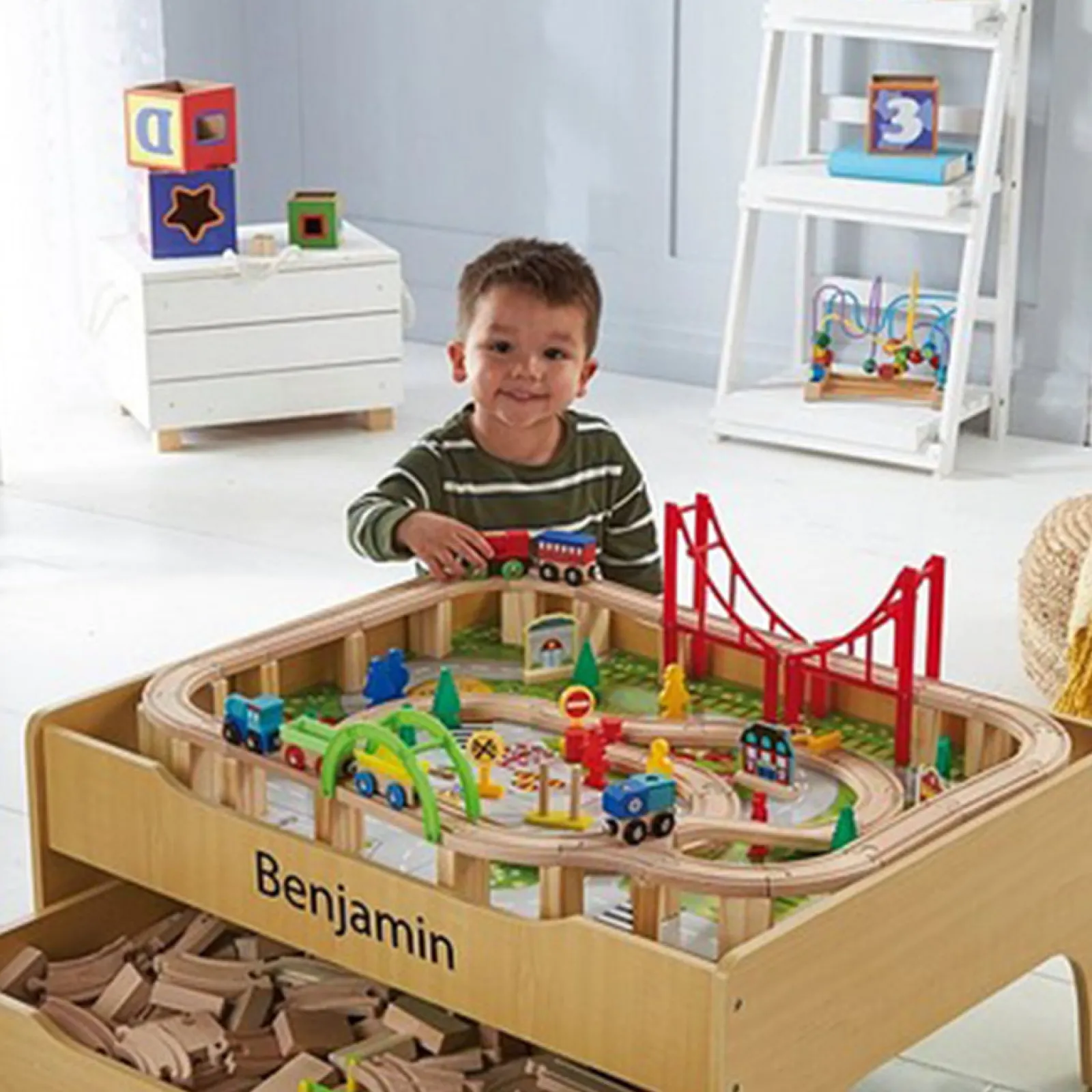 Little Helper Wooden Toys & Educational Toys | Montessori Toys & Products | Wooden Train Set | 2-in-1 Wooden Train Table & City Play Table | 100pc Train Set | 3 Years+