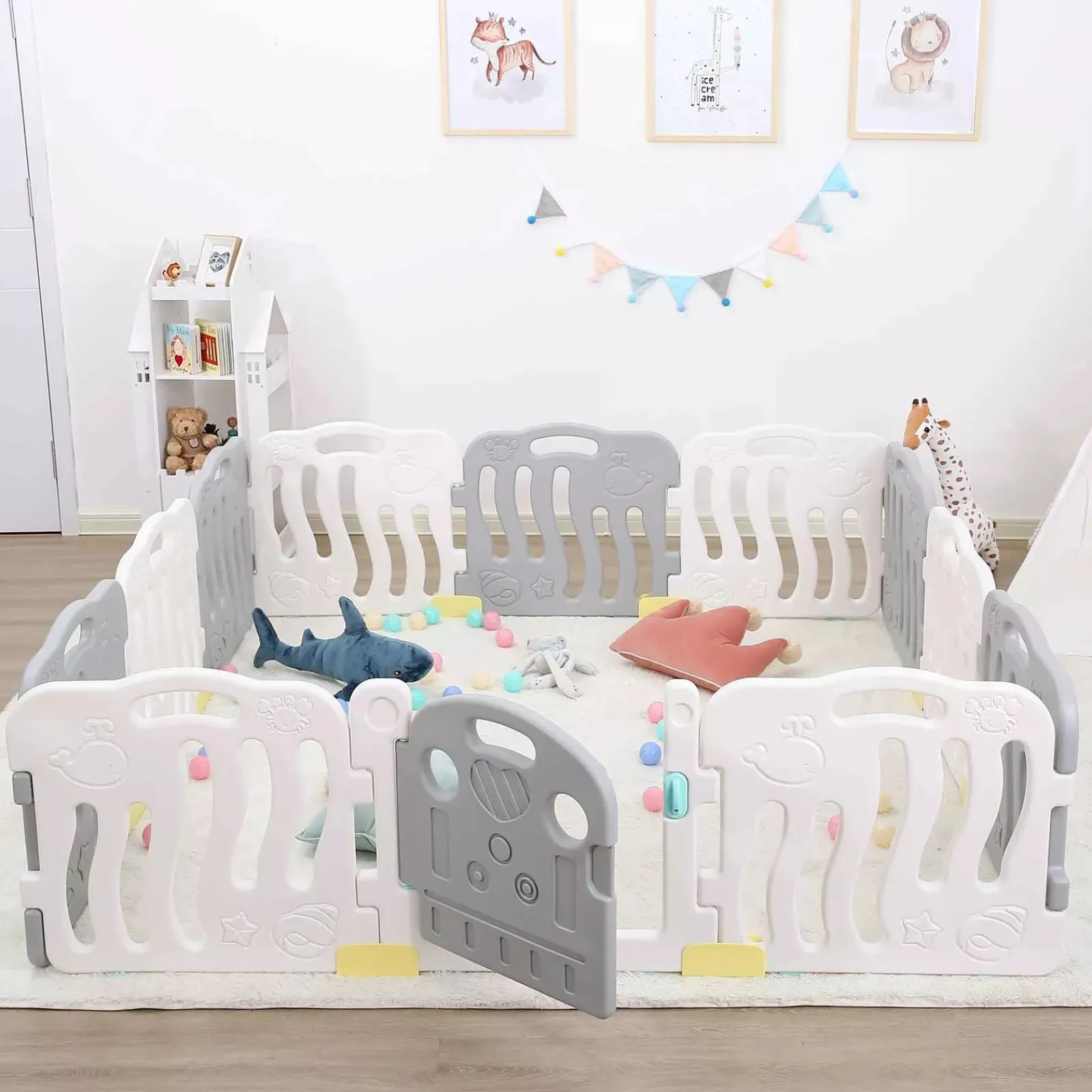 Little Helper Ball Pits & Ball Pools | Baby Playpens | XXL 18 Panel BPA-Free Foldable Baby Playpen and Ball Pool | Modular | Grey & White | 3-36m