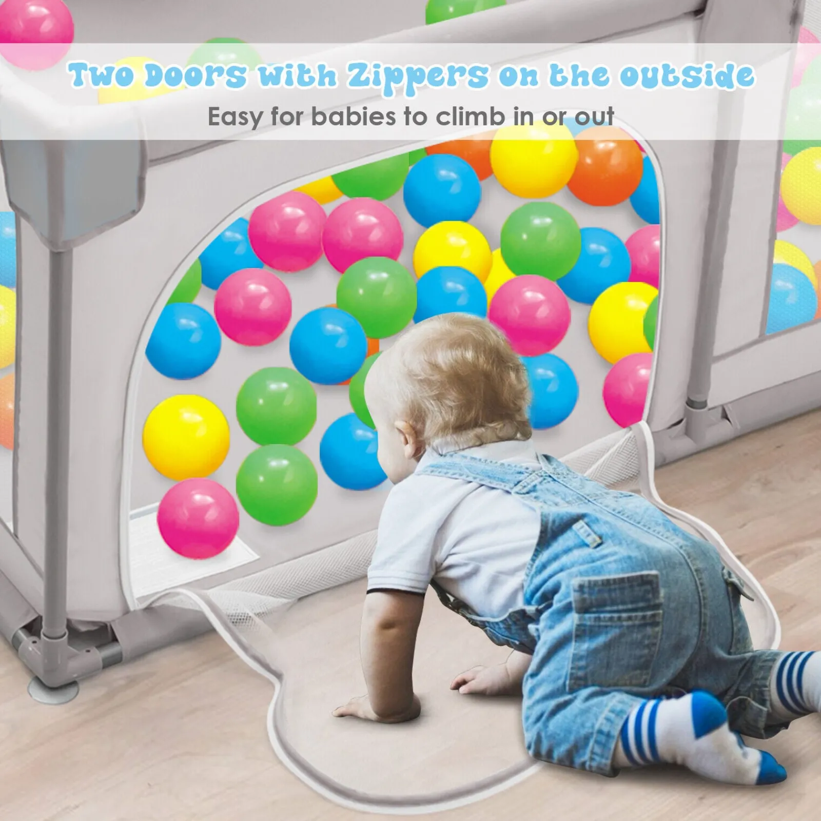 Little Helper Baby Playpens | Travel Cots & Travel Beds | XXL Baby Playpen and Ball Pool | 50 FREE balls & 4 FREE pull-up rings | 2m x 1.92m | Grey