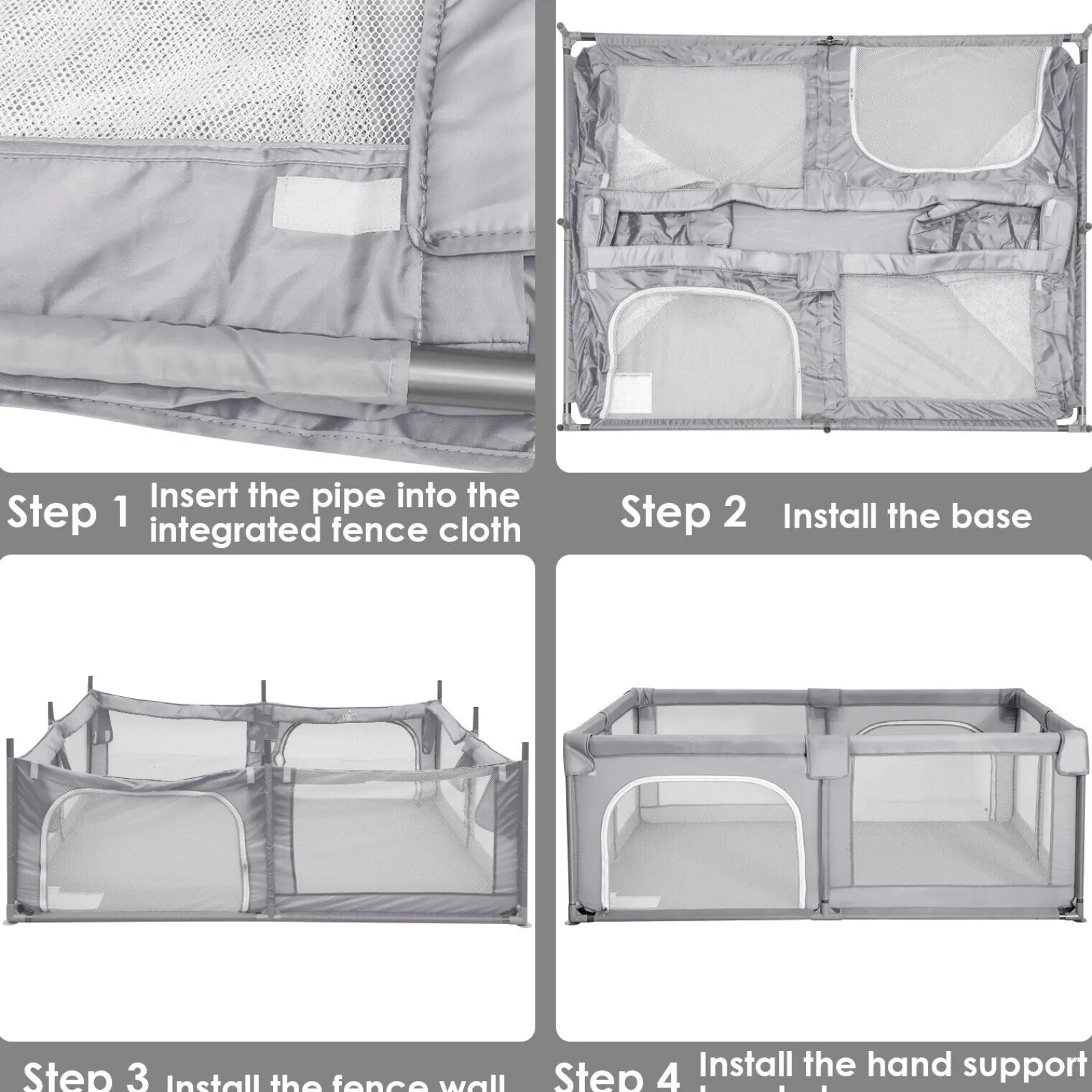 Little Helper Baby Playpens | Travel Cots & Travel Beds | XXL Baby Playpen and Ball Pool | 50 FREE balls & 4 FREE pull-up rings | 2m x 1.92m | Grey