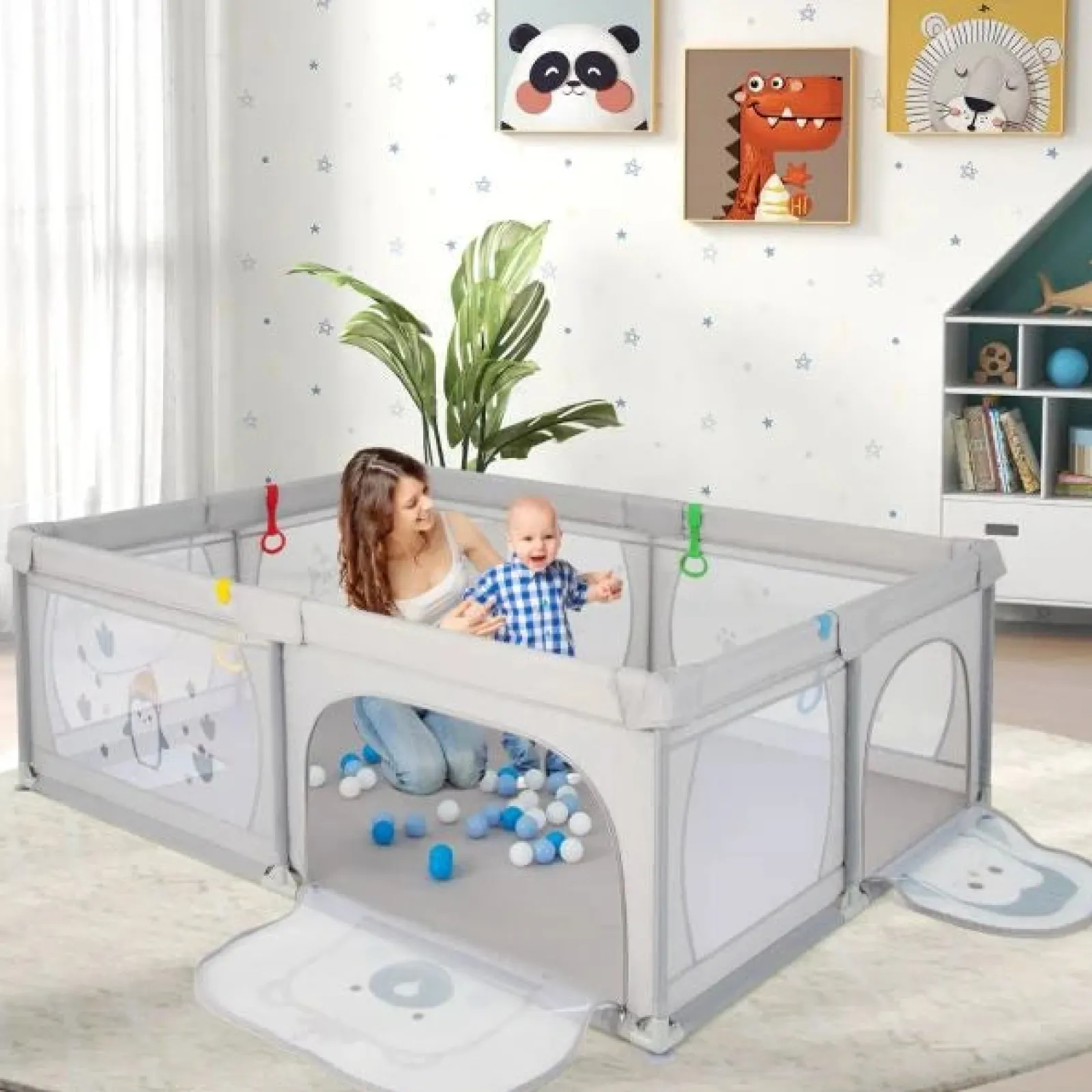 Little Helper Ball Pits & Ball Pools | Baby Playpens | XXL Baby Playpen and Ball Pool with Carry Bag & Pull-up Rings | Mesh Fabric | 2. x 1.47m | Polar Pals | Grey