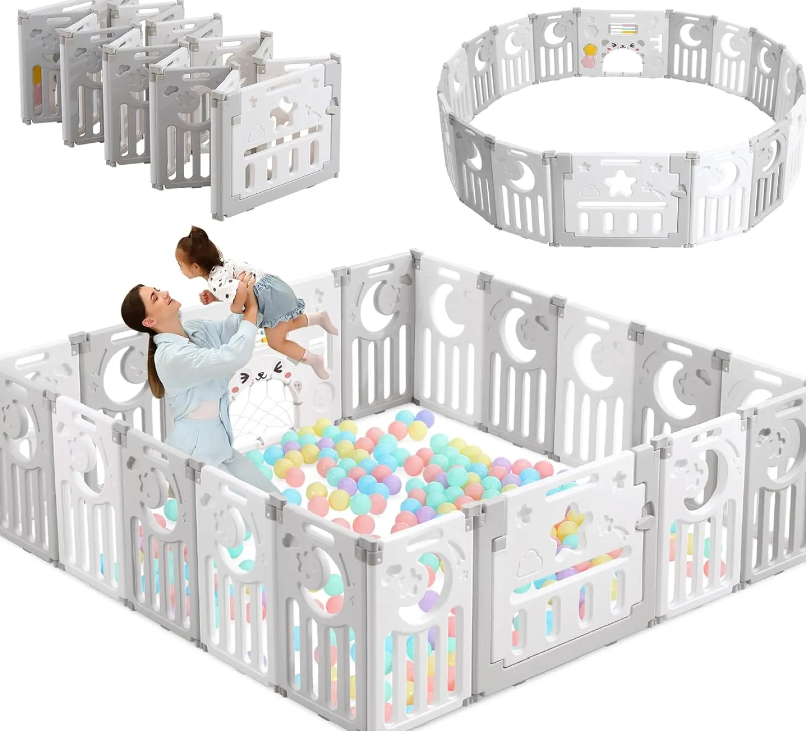 Little Helper Ball Pits & Ball Pools | Baby Playpens | XXL Folding Baby Playpen and Ball Pool | Modular | Grey & White | 6 months +