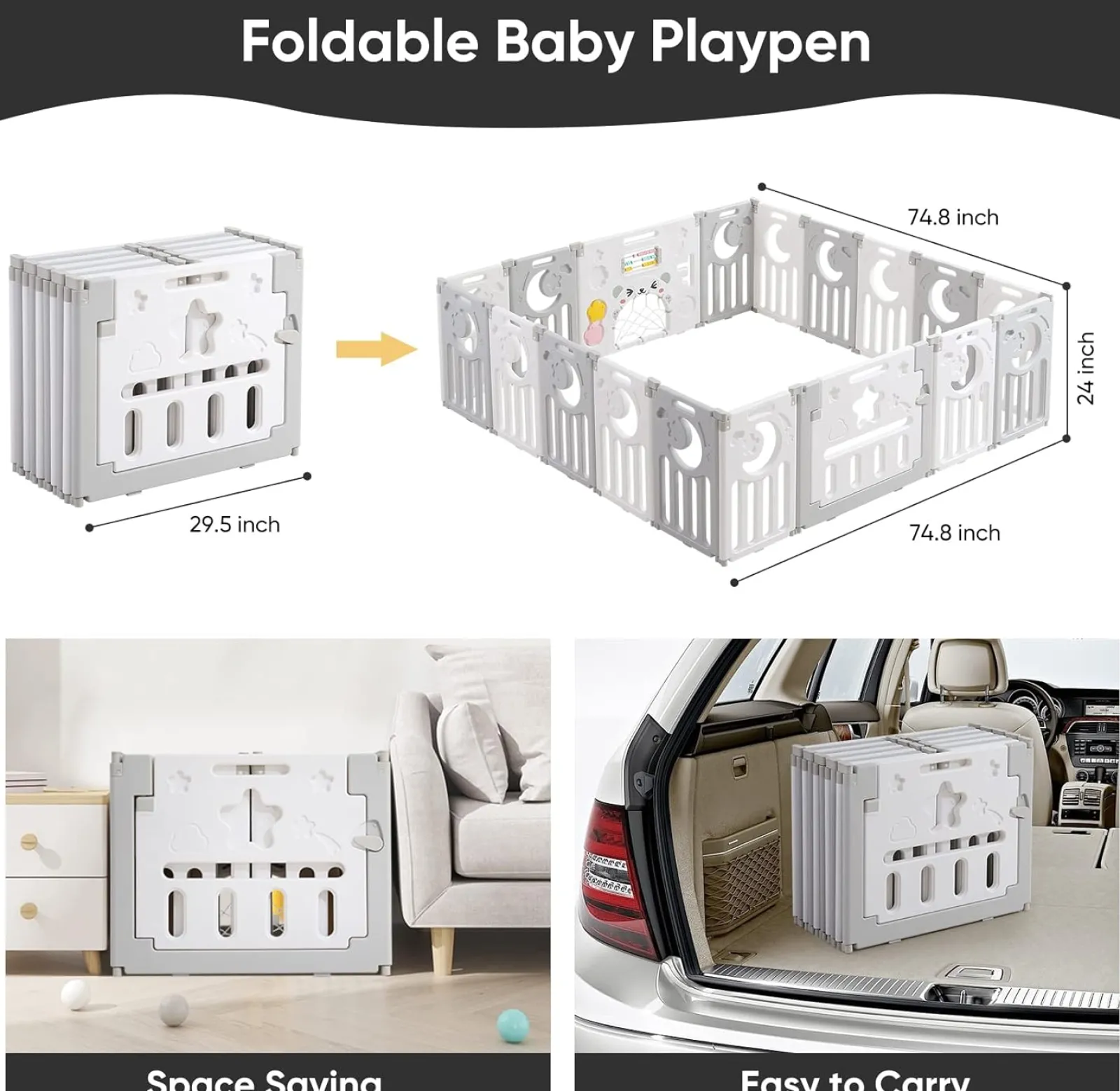 Little Helper Ball Pits & Ball Pools | Baby Playpens | XXL Folding Baby Playpen and Ball Pool | Modular | Grey & White | 6 months +