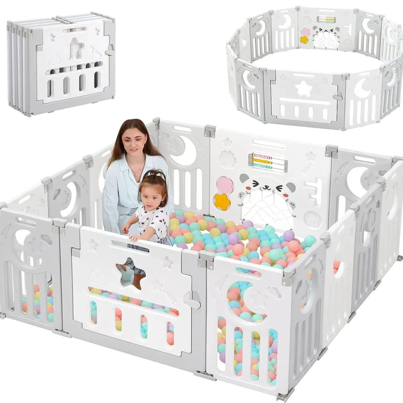 Little Helper Ball Pits & Ball Pools | Baby Playpens | XXL Folding Baby Playpen and Ball Pool | Modular | Grey & White | 6 months +