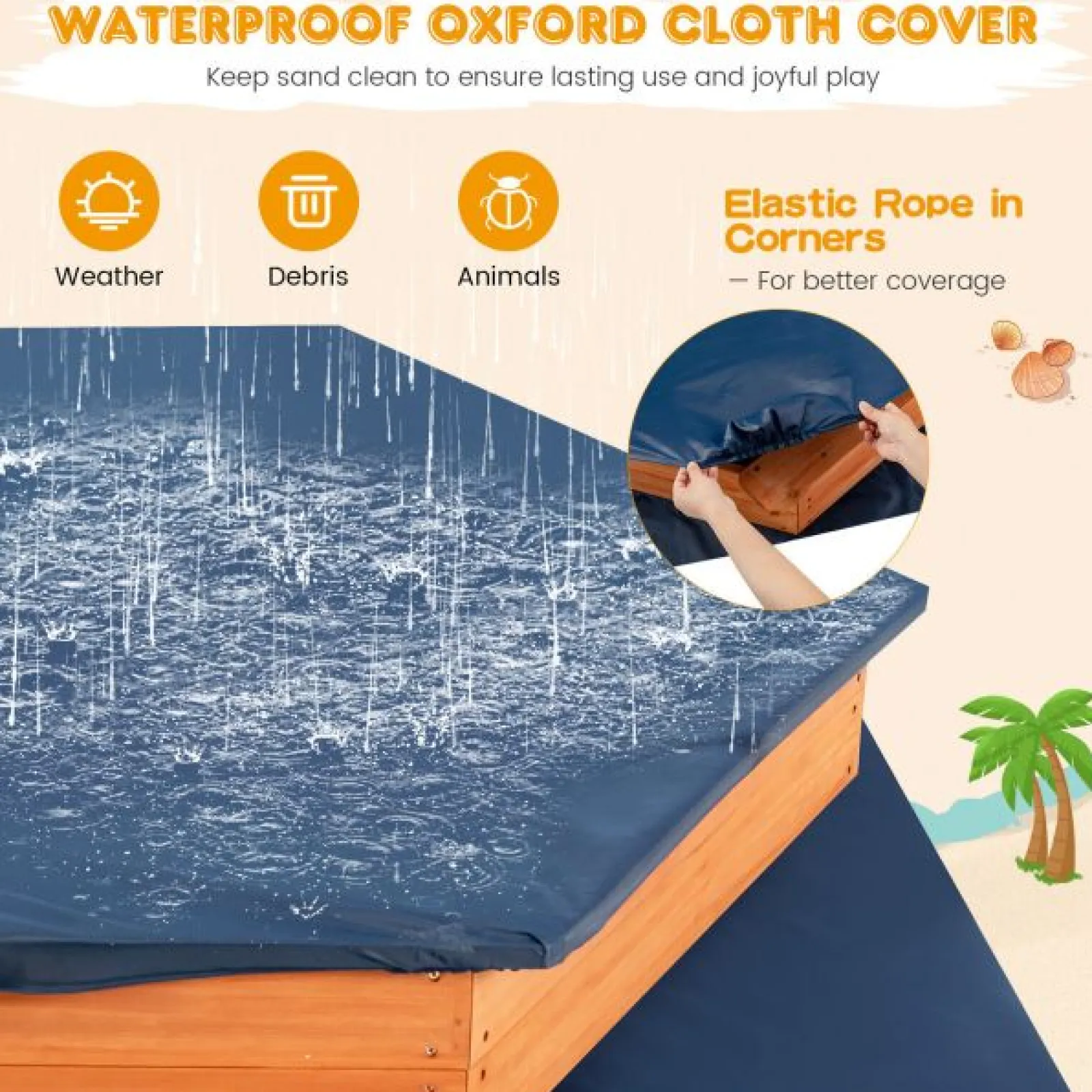 Little Helper Sand & Water Table & Sandpits & Mud Kitchens | Montessori Toys & Products | XXL Premium Hexaganol Eco Fir Wood Montessori Sandpit with FREE Base Liner and Cover | 1.86 x 1.63m