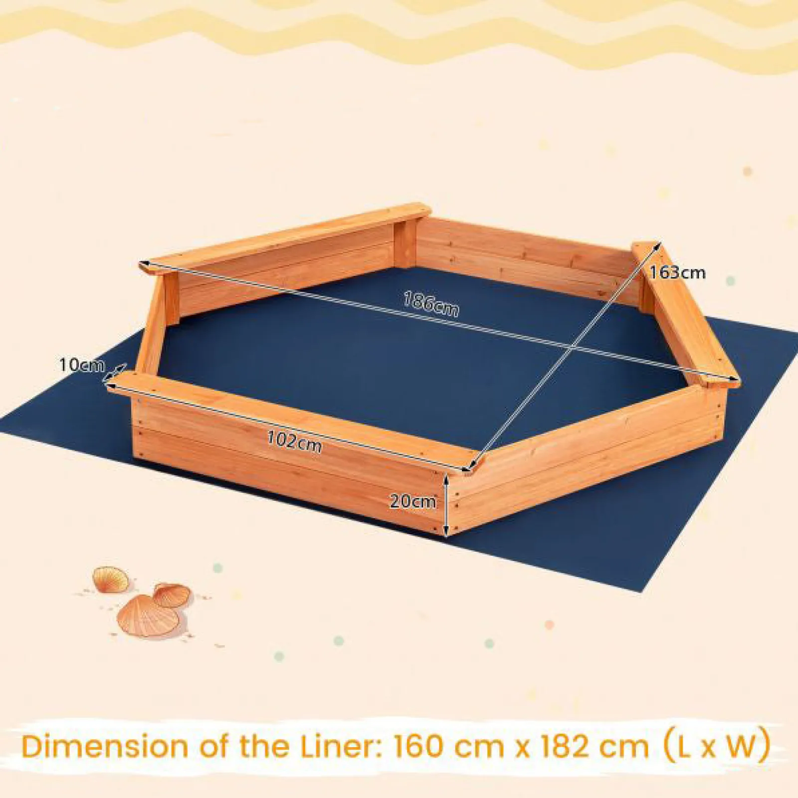 Little Helper Sand & Water Table & Sandpits & Mud Kitchens | Montessori Toys & Products | XXL Premium Hexaganol Eco Fir Wood Montessori Sandpit with FREE Base Liner and Cover | 1.86 x 1.63m
